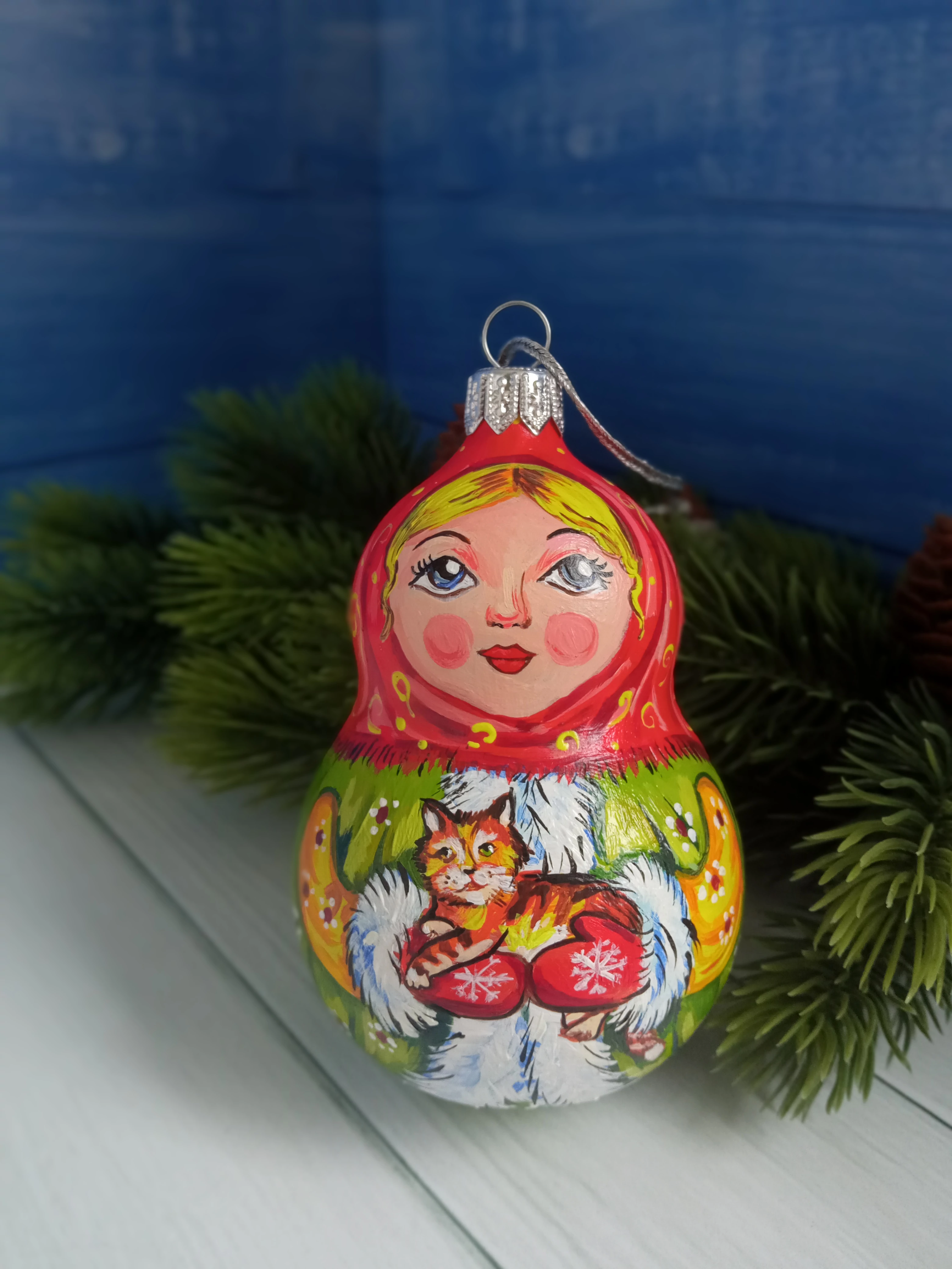 Ёлочная игрушка Матрешка Art-Works Стекло Ручная роспись