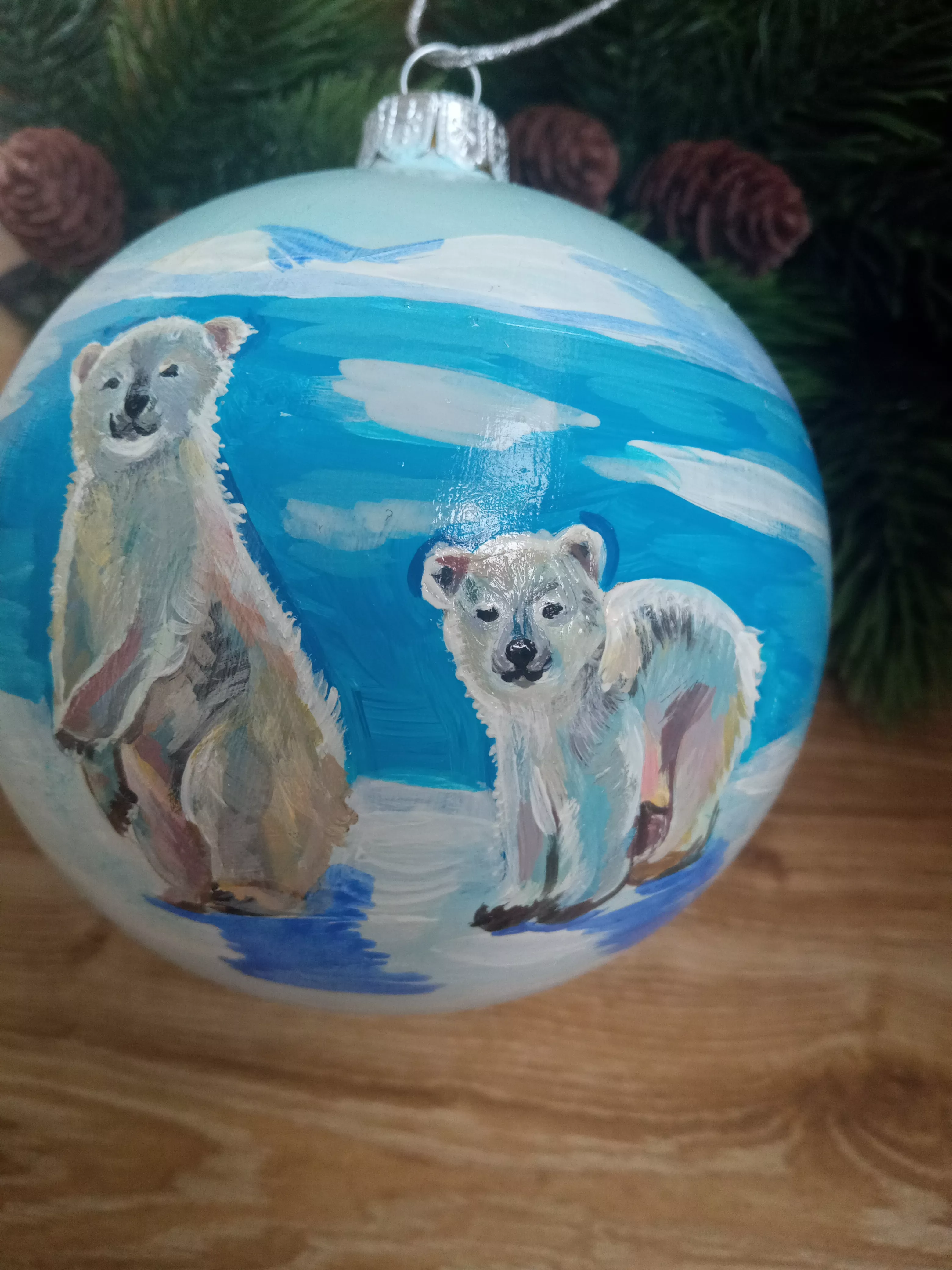 Ёлочный шар Медведи Art-Works Стекло Ручная роспись