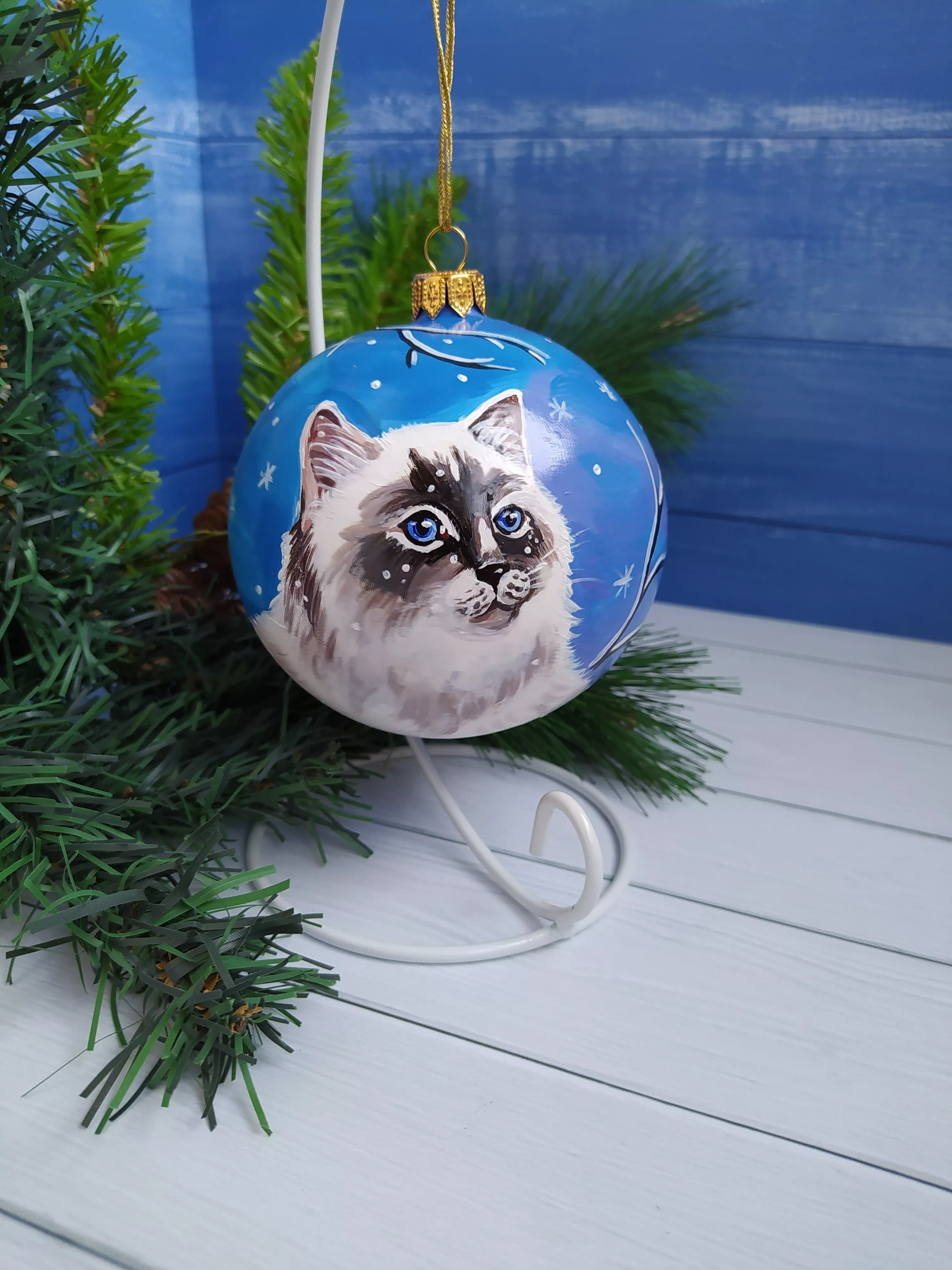 Ёлочный шар Котик Символ года Art-Works Стекло Ручная роспись