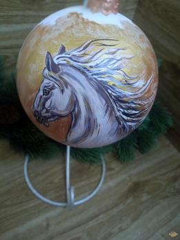 Ёлочный шар Золотая Лошадь Art-Works Стекло Ручная роспись
