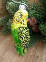 Ёлочная игрушка изумрудно-зелёный Попугай Art-Works Стекло Ручная роспись CN-172