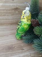Ёлочная игрушка изумрудно-зелёный Попугай Art-Works Стекло Ручная роспись CN-172