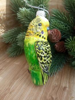 Ёлочная игрушка изумрудно-зелёный Попугай Art-Works Стекло Ручная роспись CN-172