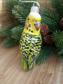 Ёлочная игрушка изумрудно-зелёный Попугай Art-Works Стекло Ручная роспись CN-172