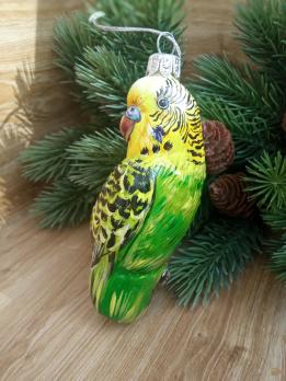 Ёлочная игрушка изумрудно-зелёный Попугай Art-Works Стекло Ручная роспись CN-172
