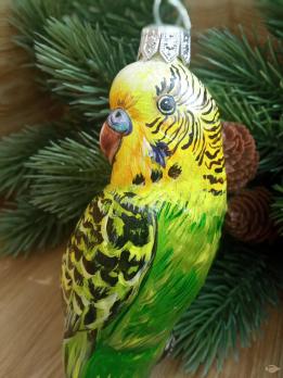 Ёлочная игрушка изумрудно-зелёный Попугай Art-Works Стекло Ручная роспись CN-172