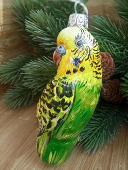 Ёлочная игрушка изумрудно-зелёный Попугай Art-Works Стекло Ручная роспись CN-172