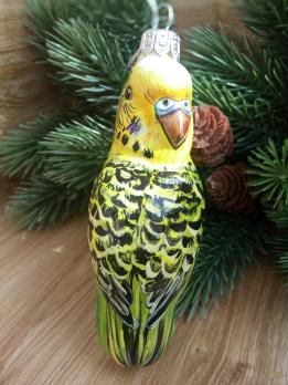 Ёлочная игрушка изумрудно-зелёный Попугай Art-Works Стекло Ручная роспись CN-172
