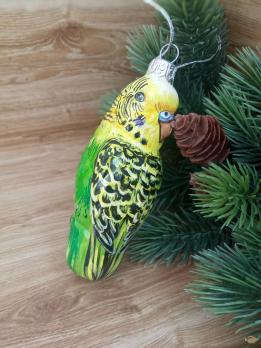 Ёлочная игрушка изумрудно-зелёный Попугай Art-Works Стекло Ручная роспись CN-172