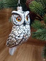 Ёлочная игрушка Белая Сова Art-Works Стекло Ручная роспись CN-173