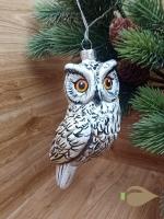 Ёлочная игрушка Белая Сова Art-Works Стекло Ручная роспись CN-173